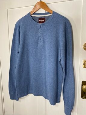Alesbury Henley Shirt Three-button Heathered Blue Texture Longsleeve Top L Tall